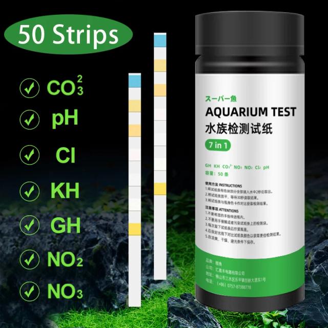 Tiras de Teste 7 em 1 para Aquários de Água Doce e Salgada - 100 Peças para Medir pH, NO3, NO2, GH, KH, Cloro e TCL