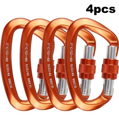 Mosquetão em Forma de D com Parafuso de Segurança - Conjunto de 4 Peças para Montanhismo e Escalada (25KN)