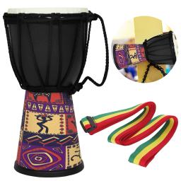 Tambor djembe africano esculpido à mão, 4/8 polegadas, portátil, com padrões artísticos coloridos, pele de cabra, percussão musical tradicional - Image 1