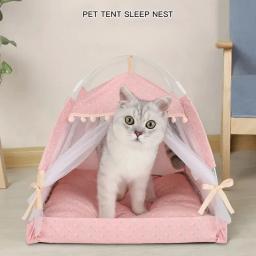 Dobrável Princesa Cama Gato, Dreamlike Ventile, Barraca Kitty, Cesta Camas Cão, Casas Filhote Bonito, Almofada Casa, Pet Shop - Image 3