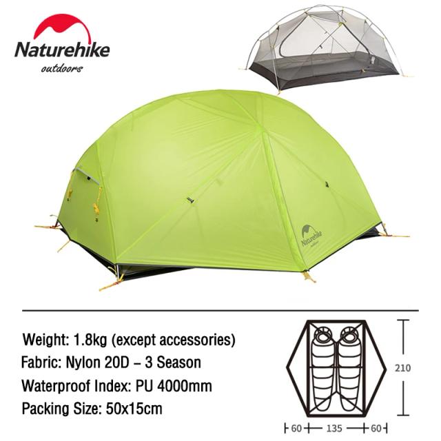 Tenda Ultralight Naturehike Nuvem Up para 2 Pessoas com Tapete Grátis - Ideal para Camping, Caminhadas e Viagens
