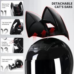 Capacete removível da motocicleta da cara completa para mulheres, DOT aprovado, equitação exterior, orelha do gato - Image 5
