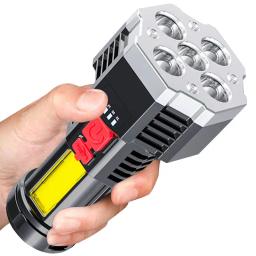 Lanterna LED recarregável USB com display Power, luz lateral forte, tocha Home portátil ao ar livre, lanterna COB, 4-5 Core - Image 6