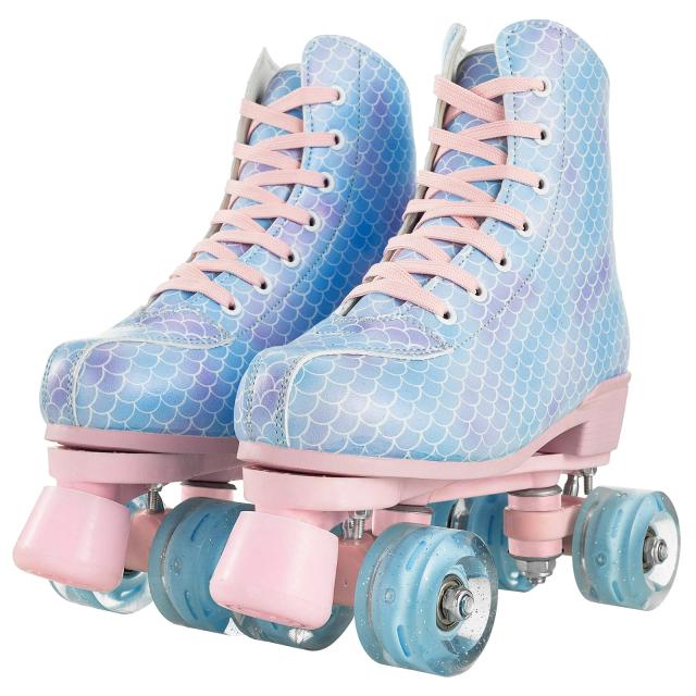Patins de couro PU para iniciantes: Sneakers de patinação em linha com 4 rodas flash e conforto para treinamento