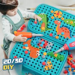 Crianças brinquedos conjunto de ferramentas broca elétrica parafuso porca 3d puzzle brinquedos fingir jogar caixa de ferramentas reparo montagem perfuração brinquedos educativos - Image 2