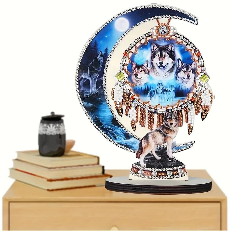 Cristal Diamante Pintado Dreamcatcher Lobo Kit Digital, 5D Arte Artesanato, Home Office Desktop Decor, 1 Pc - Image 1