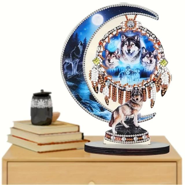 Cristal Diamante Pintado de Lobo Dreamcatcher - Kit Digital 5D para Artesanato e Decoração de Home Office