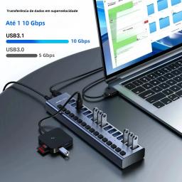 Acasis USB 3.1 10Gbps Hub 16 Portas Splitter extensor usb Transferência De Dados De Carregamento Interruptor Individual Luz Indicadora Para Impressora De Teclado Mouse - Image 2