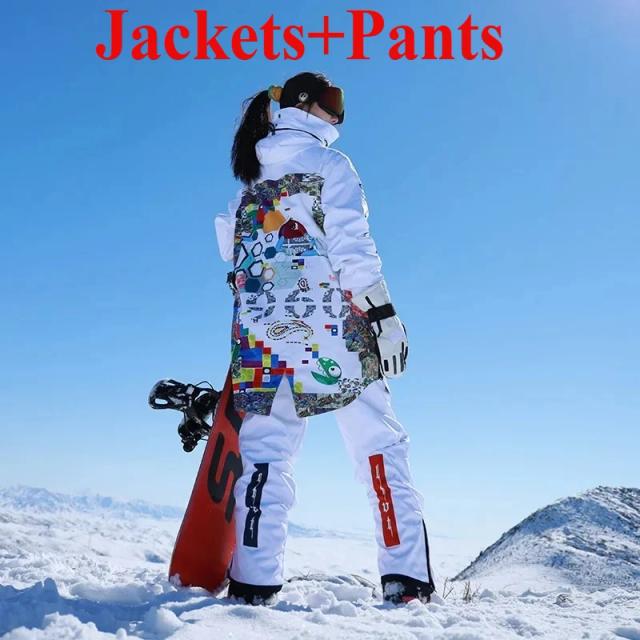 Conjunto de Esqui Feminino/Masculino Inverno Oversize Quente Impermeável Snowboard 2 Peças