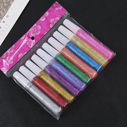 10 cores conjunto de glitter em pó adesivo crianças diy artesanato de papel arte pintura desenho cola líquida pigmento prego gel caneta - Image 4