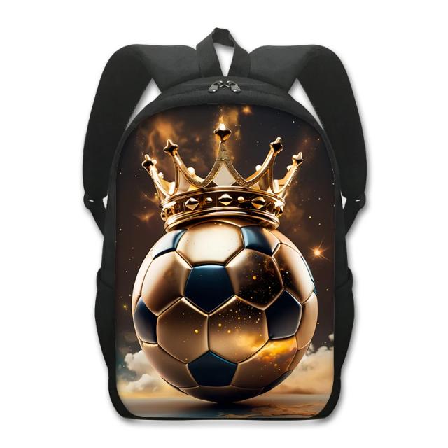 Mochila de Futebol Dourada com Estampa de Coroa - Acessório Perfeito para Crianças e Adolescentes em Atividades Escolares e Esportivas