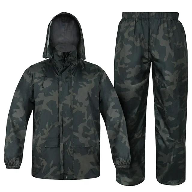 Jaqueta e Calças Impermeáveis PU Camufladas para Caça e Caminhadas ao Ar Livre, Leves e Resistentes à Chuva 210T