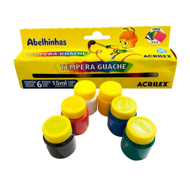 Tinta Guache Acrilex 15ML - Conjunto com 6 Cores Vibrantes