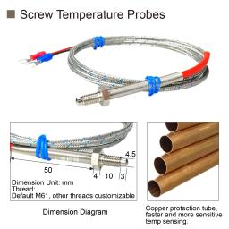 Sonda de Temperatura Termopar Tipo K com Rosca M6, Sensor de Temperatura com Mola, Alta Precisão, Cabeamento Resistente, Aço Inoxidável para Monitoramento Industrial - Image 2