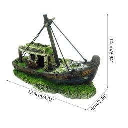 Aquário Shipwreck Decorações, Fish Tank Ornamentos, Resina afundado Navio de água doce Saltwater Betta Decor - Image 6