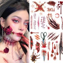 Halloween tatuagem temporária adesivos à prova dwaterproof água duradoura realista horror sangrenta cicatriz ferida festa diy corpo arte decoração adesivos - Image 1