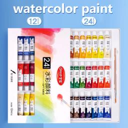 Conjunto De Tinta Para Aquarela Para Iniciantes, Ferramentas De Pintura De Arte Para Estudantes, Lavável, 12 Cores, 24 Cores - Image 1