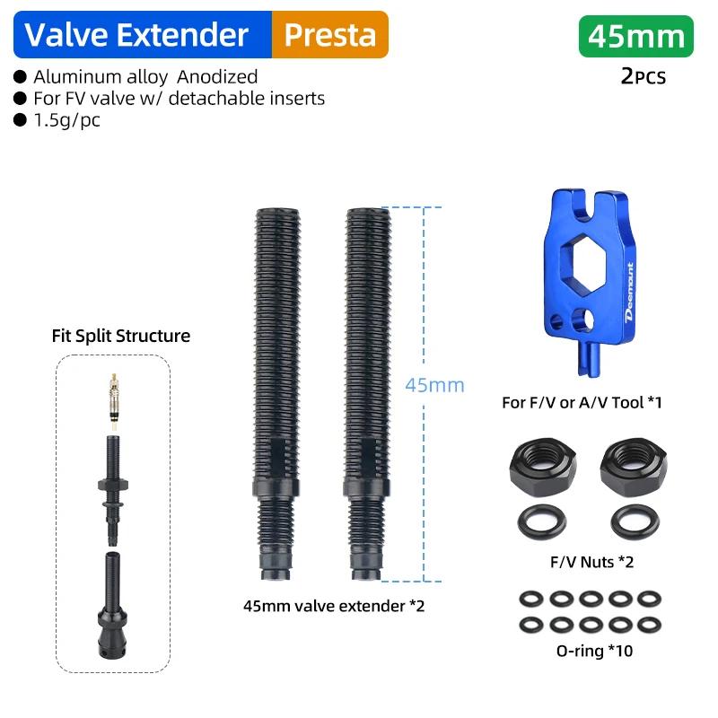 Extensor de válvula presta de bicicleta, aro de carbono de estrada, adaptador de inflação de tubo f/v, tubo de extensão de 45/80mm para bico com inserções destacáveis - Image 1