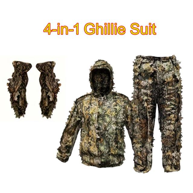 Conjunto de Caça Leve em Camuflagem Ghillie com Capuz para Fotografia ao Ar Livre e Observação de Pássaros