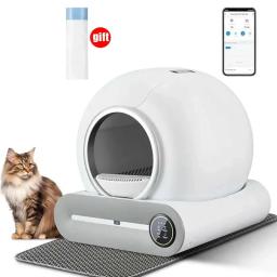 Caixa de lixo automática inteligente para gatos, totalmente fechada, 65L, banheiro para animais, aplicativo grande, auto-limpeza, 65L, 2024 - Image 2