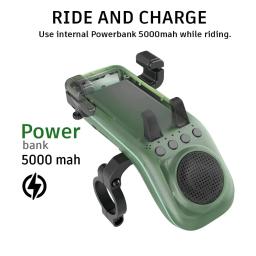 Suporte do telefone da bicicleta usb recarregável luz suporte móvel bluetooth seapker 5000mah ciclismo chifre acessórios - Image 4