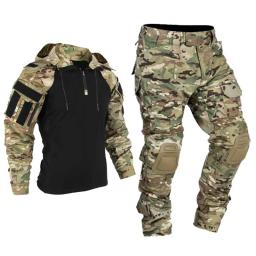 Ternos táticos de paintball ao ar livre, uniforme camuflado, calças de caça com almofada, conjuntos de roupas de airsoft, camisas de combate com capuz, resistente ao desgaste - Image 1