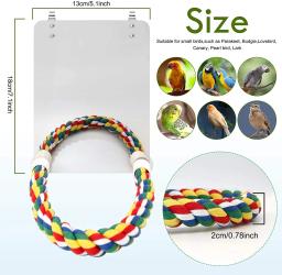 Pássaro Espelho com Poleiro Gaiola Swing Toy, Araras Finches, Pequeno Periquito, Corda Suporte para Papagaio, Pet Shop - Image 4