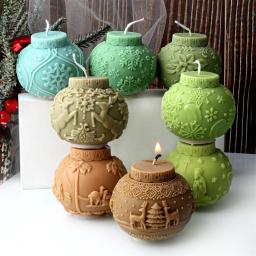 3d bola de natal vela molde de silicone diy em relevo lanterna bola vela perfumada fazendo molde natal elk concreto gesso molde - Image 1