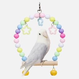 Papagaios De Madeira Natural Swing Toy, Contas Coloridas, Sinos Brinquedos, Perch Hanging Cage para Animais De Estimação, Periquito Aves Suprimentos - Image 2
