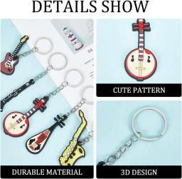 Chaveiros para instrumentos musicais com chave de metal, silicone estilo 10, pingentes de música, guitarra, violino, piano, 20 peças - Image 4