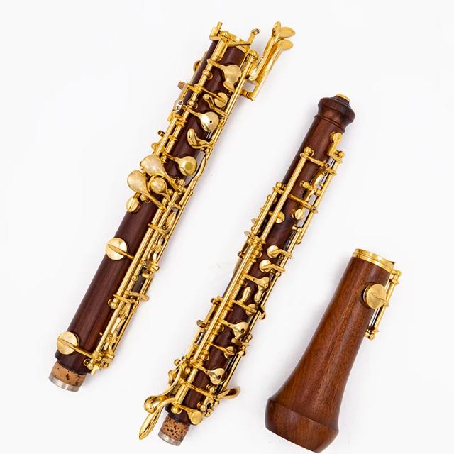 Conjunto Completo Oboé em Ré C com Madeira Ébano e Jacarandá, Chaves em Prata Banhada a Ouro e Revestimento em Veludo Plush