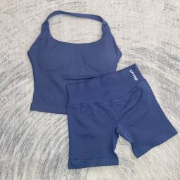 Feminino alto estiramento halter topo sutiã esportivo shorts conjunto ginásio treino yoga fitness confortável ativo wear impacto roupa de fitness - Image 6