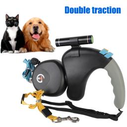 Dupla corda trela para 2 cães, tração corda cinto, retrátil com luz, Pet fornecimentos, rotação andando - Image 1