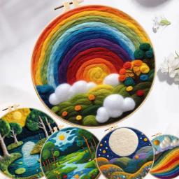 GATYZTORY-Moldura De Pintura De Feltragem De Lã, Agulha Bordada, Artesanato De Madeira DIY, Paisagem Artesanal, Decoração De Casa Para Adultos, 20x20 - Image 1