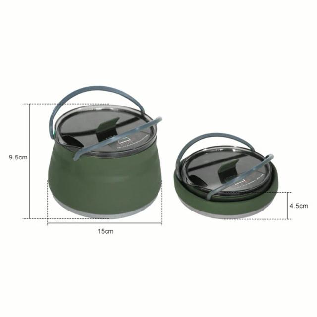 Conjunto Prático de Panelas e Acessórios de Acampamento: Panelas Dobráveis, Chaleira Portátil, Fogão Dobrável e Bule Térmico.
