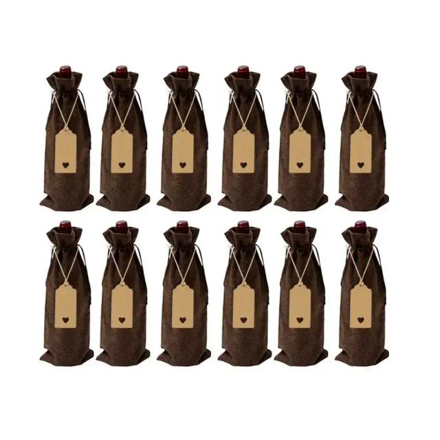 Bolsa de Garrafa de Vinho com Cordão - Conjunto de 12 Sacos para Presentes Feriados e Café