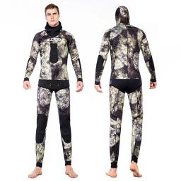 Camuflagem com capuz 2 peças Neoprene Wetsuit para mergulho, ternos de caça subaquática, manter quente, 3.5mm, 5mm, 7mm - Image 4