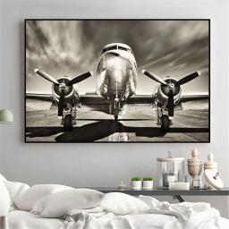 Nordic pintura em tela preto e branco avião cartazes e estampas quadros decorativos para sala de estar decoração da sua casa sem moldura - Image 1