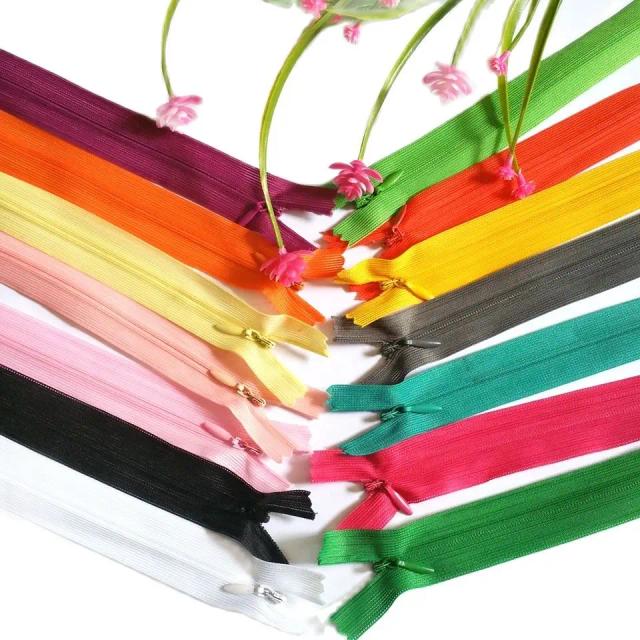 Bobinas de Zíper Invisível Alipress, Mix de Cores, Ideal para DIY e Costura de Almofadas, 28cm, 3# - Pacote com 10 Peças