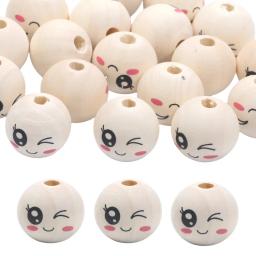 Dos Desenhos Animados Sorridente Rosto Contas De Madeira para Bordados, Artesanato DIY, Ornamentos Para Casa, Jóias Fazendo Acessórios, 10PCs, 20mm - Image 4