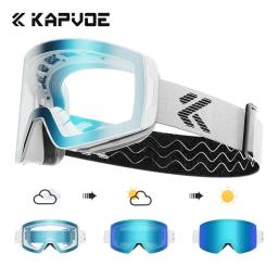 Kapvoe óculos de esqui fotocromáticos, lentes duplas, anti-neblina, uv400, esportes de inverno, snowboard, homens, mulheres, neve, novo - Image 1