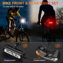 Hollarm luz dianteira da bicicleta com chifre de bicicleta alarme controle remoto à prova dwaterproof água farol da cauda com luzes freio sinal volta - Image 4