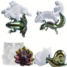 Sapo Resina Silicone Moldes para Pendurar na Parede, 3D Caracóis, Fundição Epóxi, Animal, Lagarto, Casa, Decoração Desktop, 4Pcs - Image 1