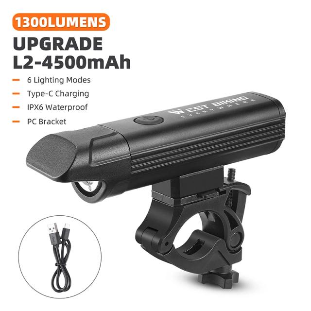 Luz de Bicicleta Recarregável LED Tipo-C - Farol Frontal Ultraleve de Alumínio para Ciclismo