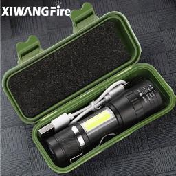 Lanterna LED portátil com bateria embutida, tocha de emergência à prova d'água, luz recarregável, luz de flash zoom, 3 modos, T6 COB - Image 1