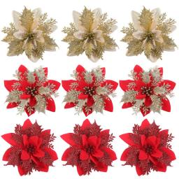 Glitter Artificial Natal Flores, Xmas Tree Enfeites, Feliz Natal Decorações para Casa, Decoração de Ano Novo, Presentes, 14cm - Image 1