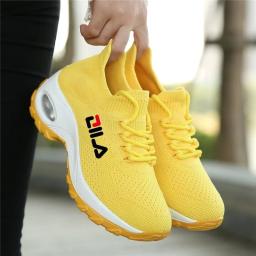 Mulheres tênis sapatos de malha respirável altura crescente deslizamento-on meia feminina calçados ao ar livre tênis femininos plataformas de fundo grosso - Image 1