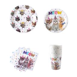 Conjunto de utensílios descartáveis para crianças, Pet Cats Theme Party Supplies, banner de papel, prato, copo, bolo Topper, decoração de aniversário - Image 5