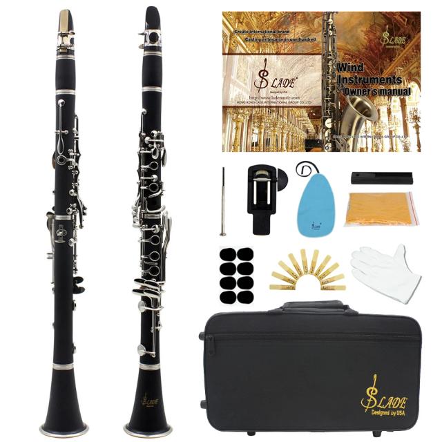 Clarinete Bb Flat Baquelite SLADE com Estojo, 17 Chaves e Acessórios Completos para Músicos