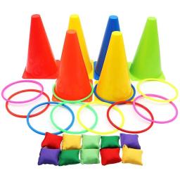 Jogo de arremesso de anel de plástico colorido para jardim de infância esportes ao ar livre treinamento sensorial saco de feijão jogar círculo jogo brinquedo educativo - Image 1